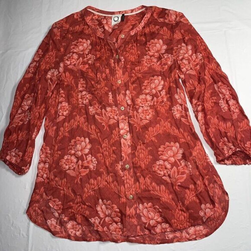 Anthropologie Rust Floral Long Sleeve Blouse XS Button Up